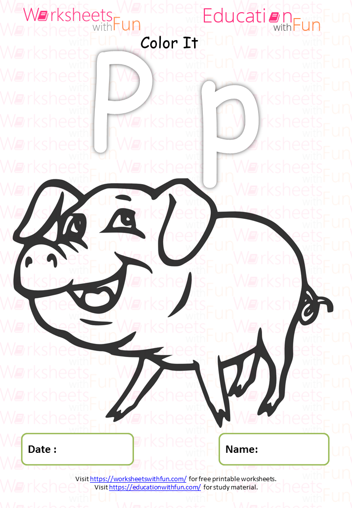 English  Preschool Letter 'P'  Coloring Page